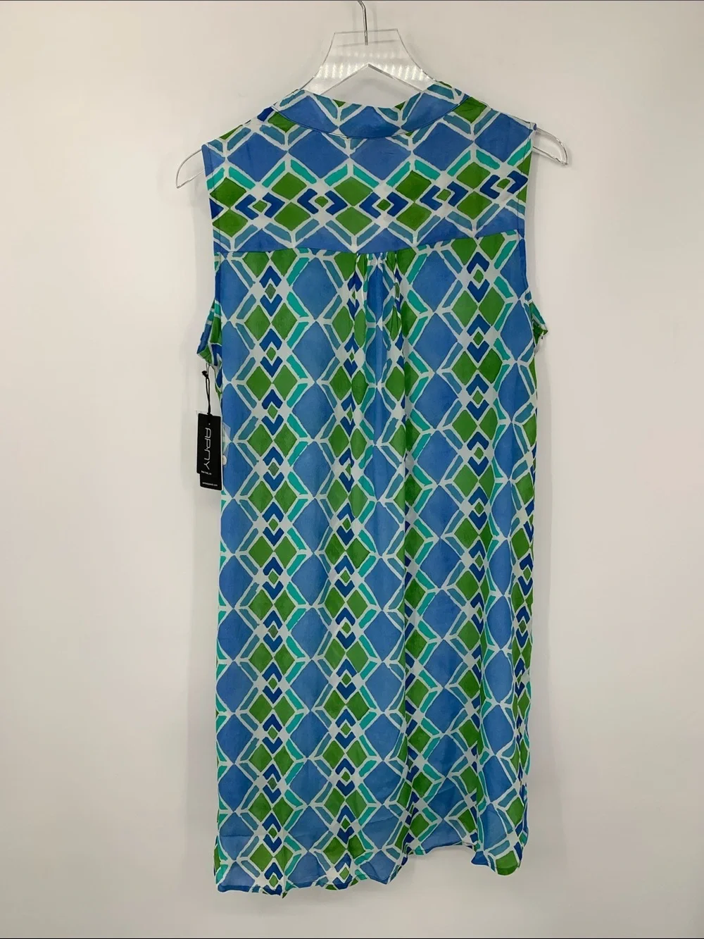 APNY sleeveless shift dress blue green geometric button henley diamond new Large